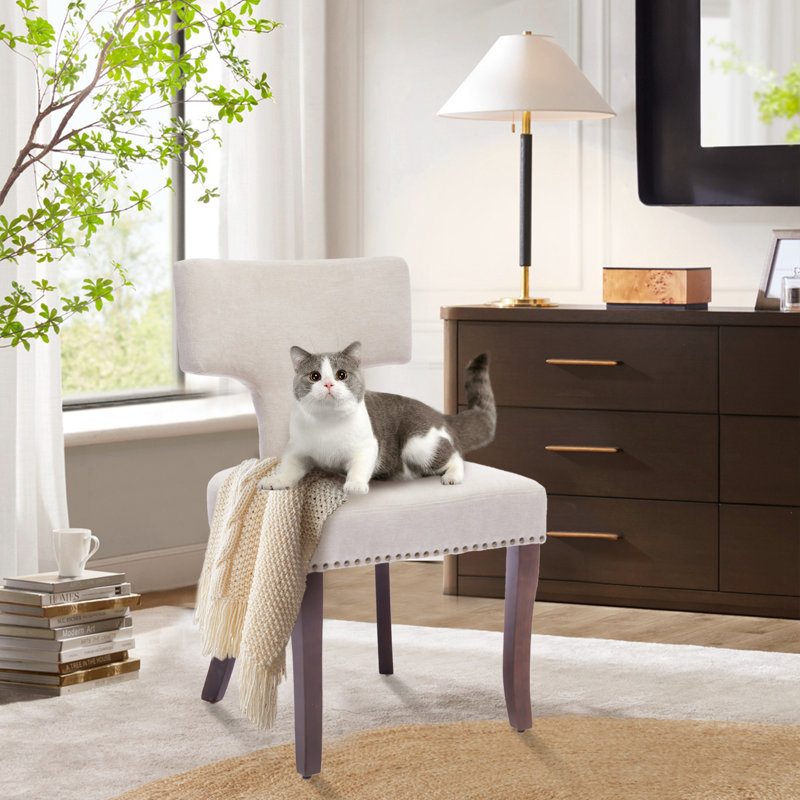 Chaise d'appoint rembourrée en tissu Farmhouse, ensemble de 6, Beige