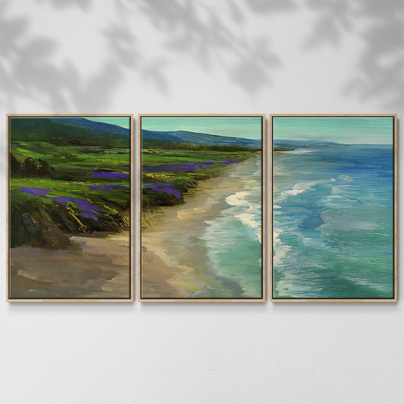 Montara Beach, reproduction sur toile 3 pièces, H 36 po x l 75 po x P 2 po, Naturel