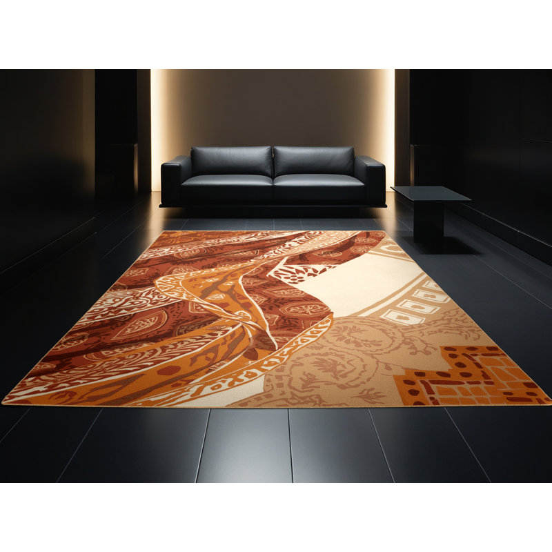 Tapis brun à motif de blocs d'inspiration mondiale Benson - lavable à la machine, 7 x 10