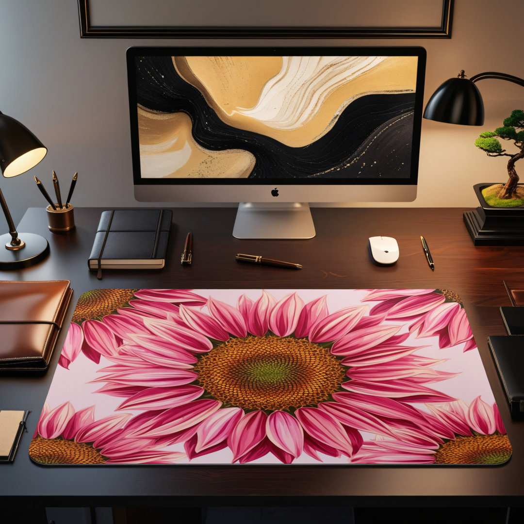 Pink Sunflower Pattern Desk Mat