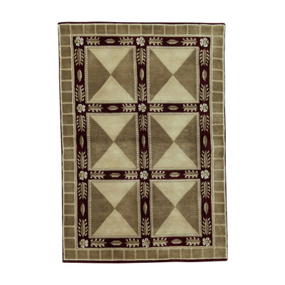 Tapis rouge, beige et gris noué à la main de haute qualité