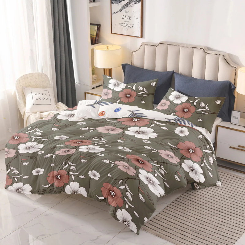 Ensemble de housse de couette pour grand lit 5 pièces en microfibre ultra-douce, comprenant 2 taies d'oreiller et 2 taies décoratives, literie lavable à la machine infroissable