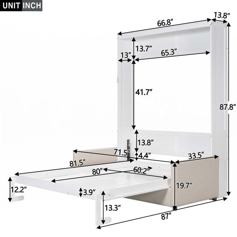 Murphy Bed With Couch, Queen, White
