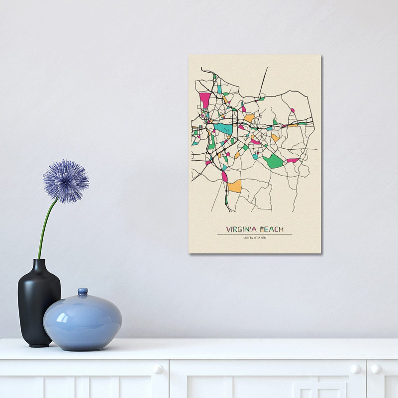 Virginia Beach, Virginia Map 1 Piece Wrapped Canvas Painting, 30.48 cm H x 45.72 cm W