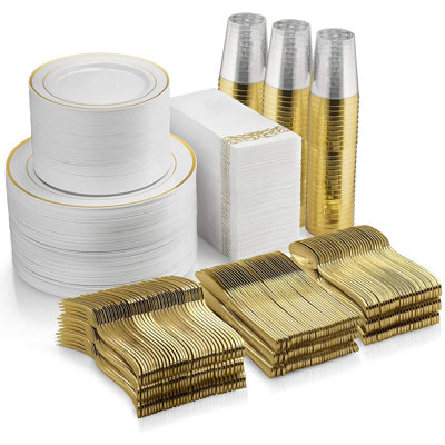 Ensemble de fournitures de fête Gold Edge pour 100 invités