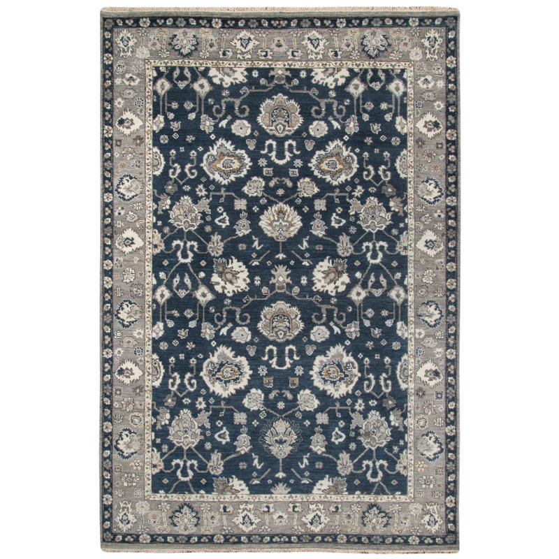 Nuit Arabe Wool Geometric Area Rug in Blue, Rectangle 2' x 3'