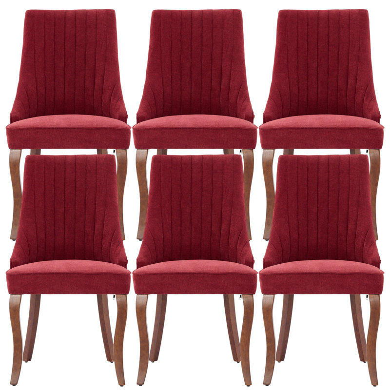 Chaises de salle à manger rembourrées en rayonne et en bois massif, Rouge