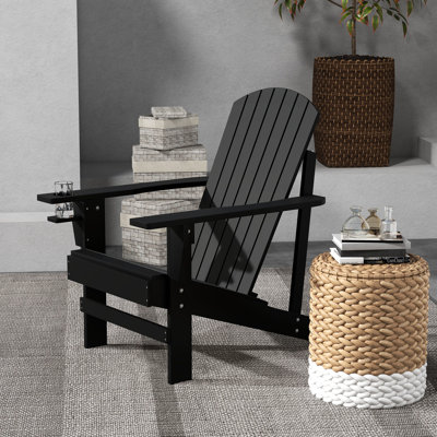 Chaise longue avec porte-gobelet pour la cour arrière, bois, intempéries, noir, jardin, foyer, patio, terrasse, foyer