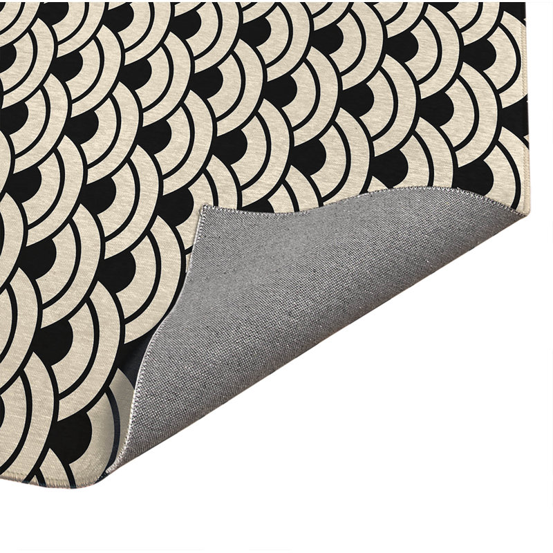 Tapis de bureau décoratif léger à vagues japonaises traditionnelles, 36" W x 24" D, Midnight Charcoal