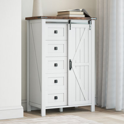 Farmhouse 5 Drawers Dresser Storage Cabinet Chest With Barn Doors