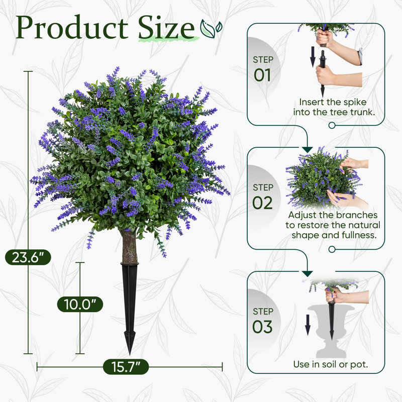 Ensemble de 2 buissons artificiels en forme de buisson topiaire 24 "avec pointe de sol 24", Mauve