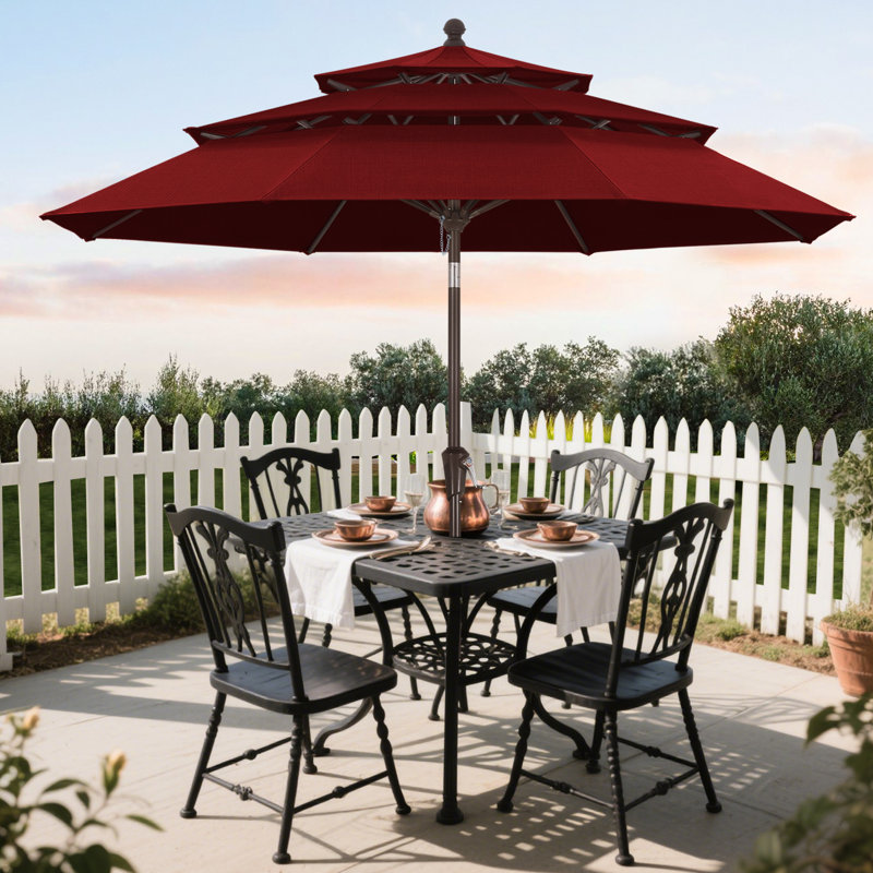 Parasol de marché à 3 niveaux en oléfine de 2,74 m (9 pi), avec inclinaison et levage à manivelle., Merlot millésimé