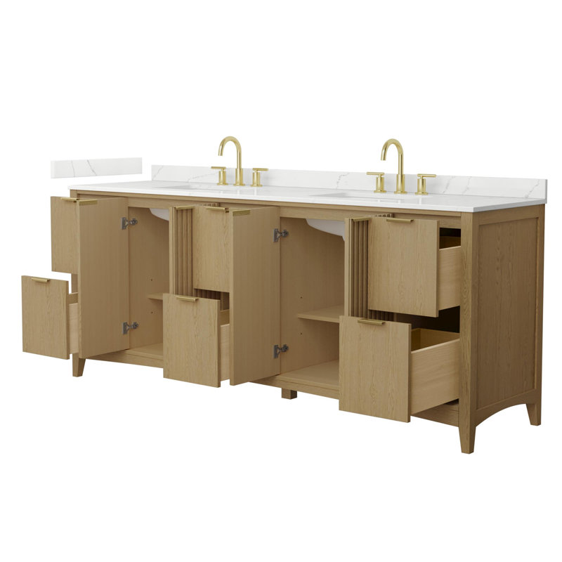 Palmilla 84" Freestanding Double Bathroom Vanity with Quartz Top, Beige, Brushed Gold