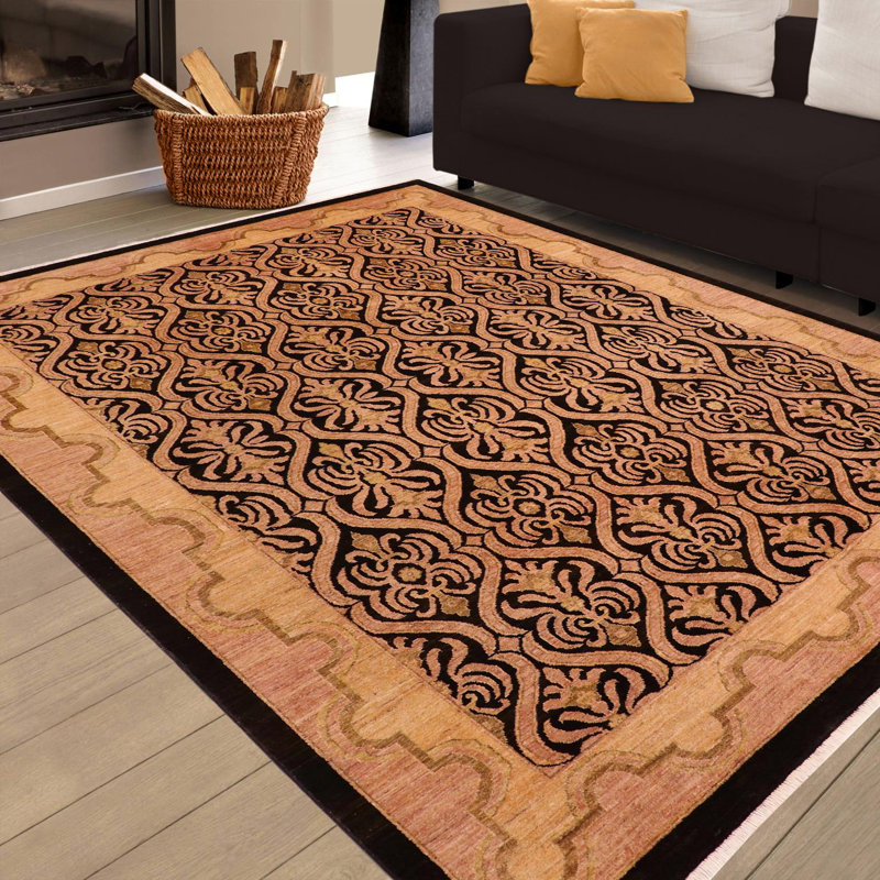 Tapis oriental brun clair / brun / noir en laine noué à la main 8 pi x 9 pi 8 po Oriental