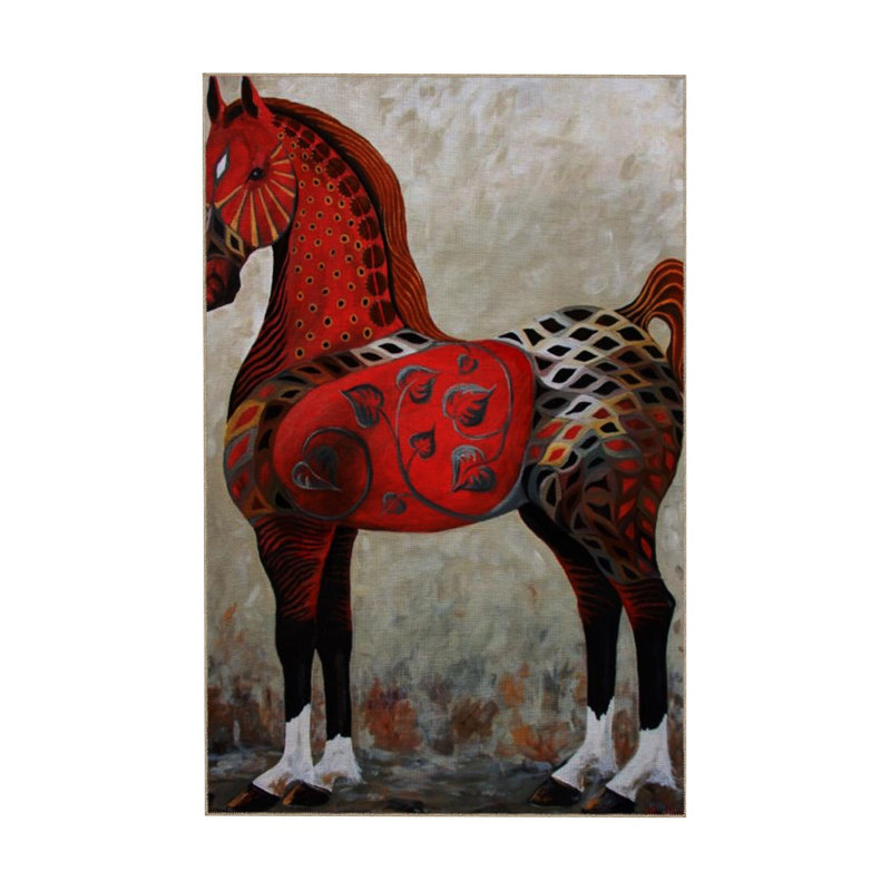 Tapis décoratif rouge à motif de cheval noble abstrait rouge lavable à la machine, Tapis de couloir 3 pi 3 po x 9 pi 10 po