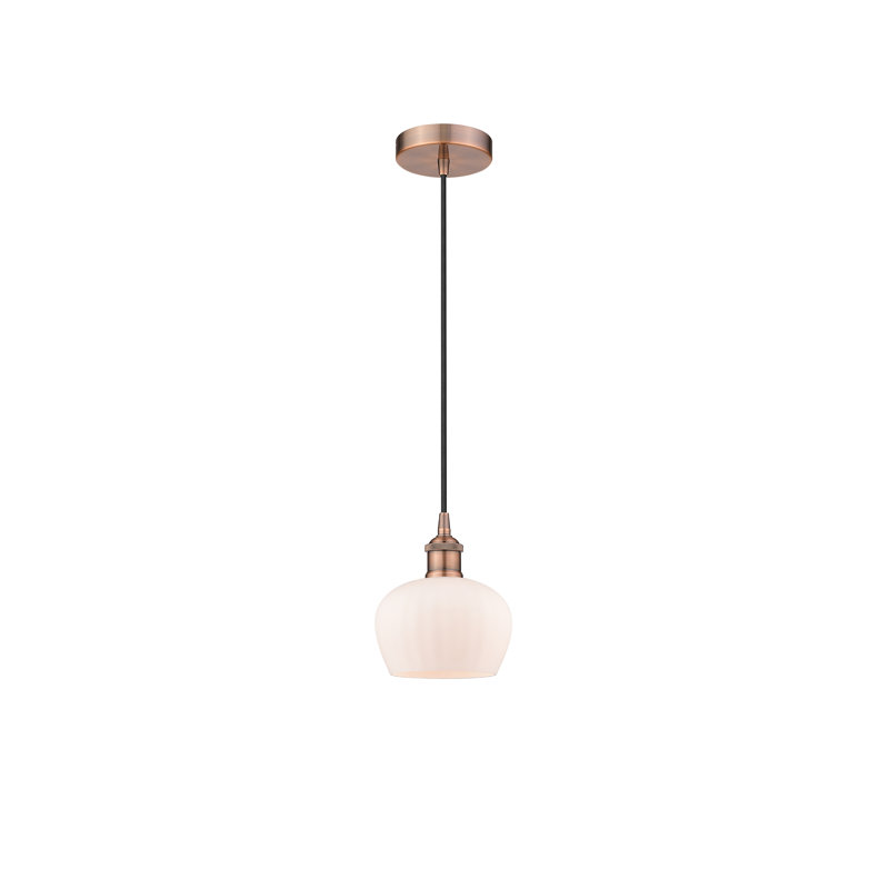 Luminaire suspendu simple à 1 lumière Noille, Cuivre antique, Brun, H 8,5 po x l 6,5 po x P 6,5 po