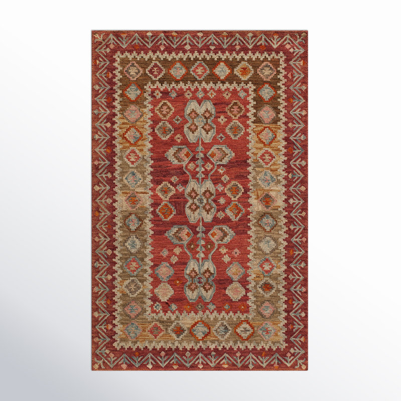 Laughlin Wool Oriental Area Rug in Red/Beige, Rectangle 5' x 8'