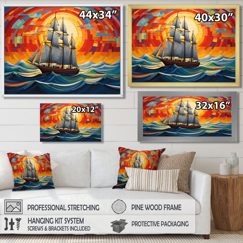 Allix - Bateau, art mural, salon, H 12 po x l 20 po x P 1 po, Encadrement argenté
