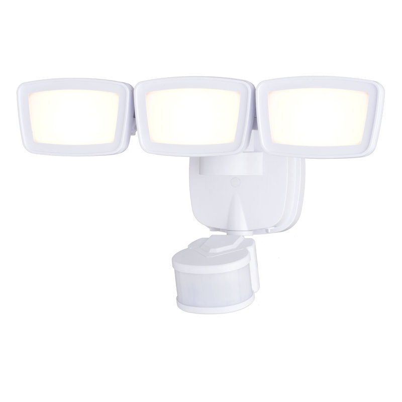 3 - Head LED Hardwired Dusk to Dawn Outdoor Security Flood Light with Motion Sensor and Timer, White