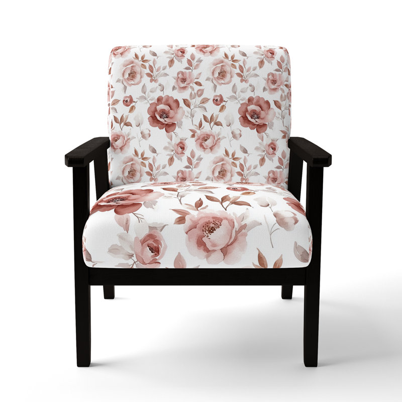 Chaise d'appoint Floral - fauteuil rose et gris Dusty Bloom, Accoudoirs carrés noirs
