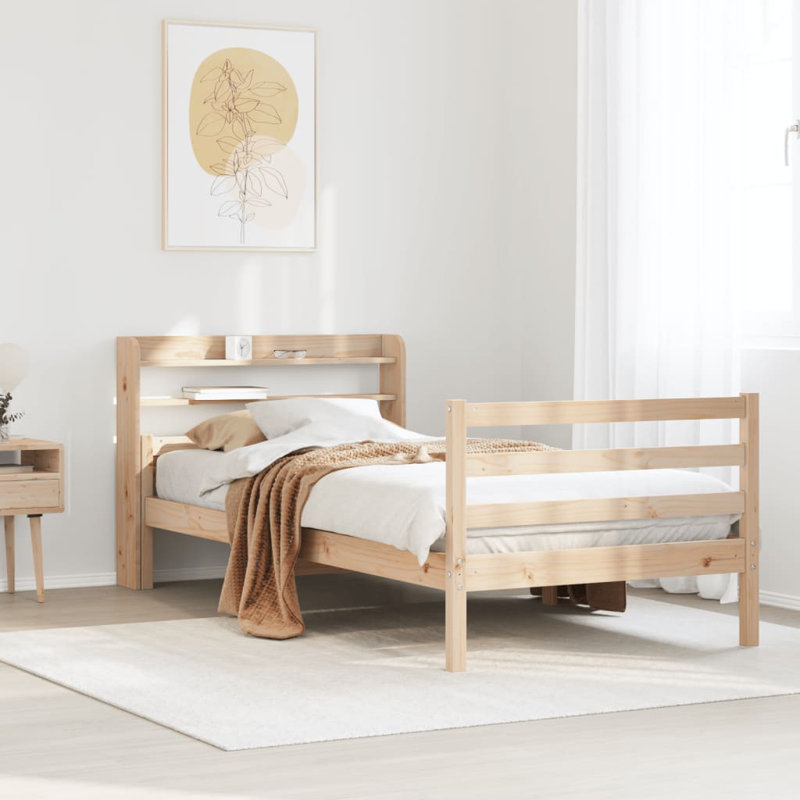 Bed Frame With Headboard Without Mattress, 90 x 200 cm, Brown