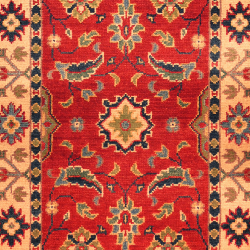 Tapis de couloir unique en laine noué à la main ivoire / rouge 2 pi 1 po x 6 pi 2 po Jevon
