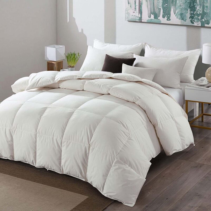 Goose Feather Down Comforter,  All-Season Feather Down Duvet, Ultra-Soft-Cotton Bed Comforter Insert With Corner Tabs
