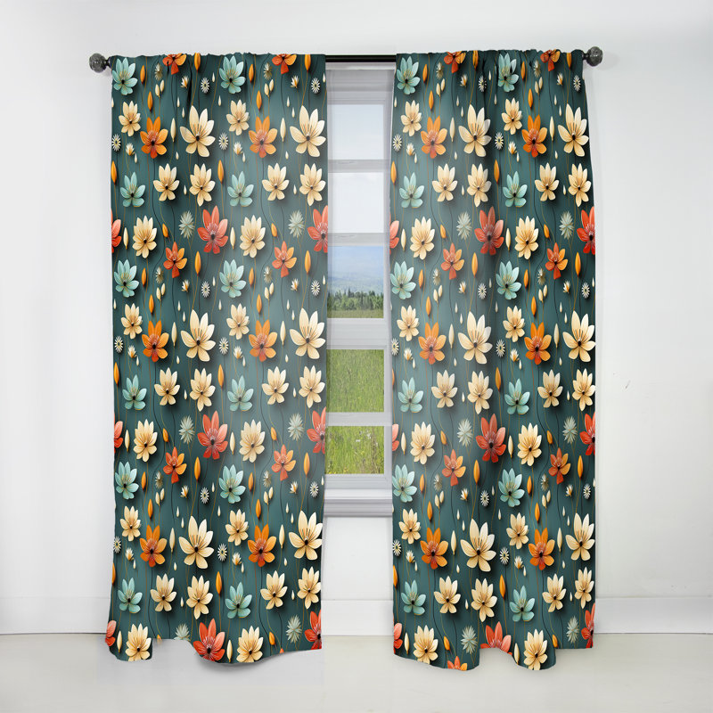 Mod Floral Nostalgia II - Rideau Mid-Century - Rideau géométrique obscurcissant - 1 panneau, L 52 po x L 63 po