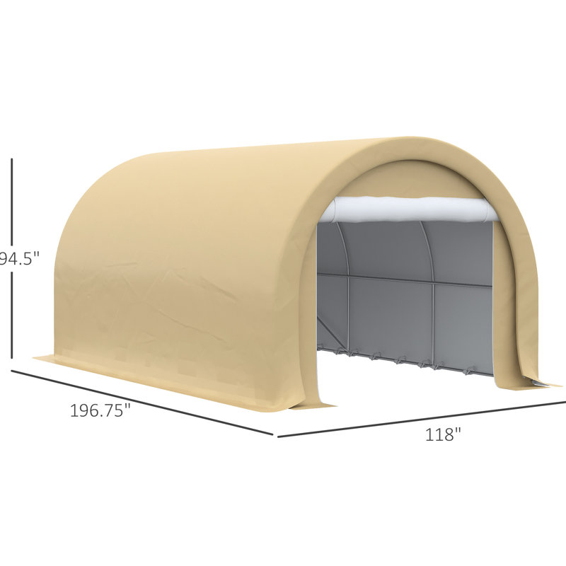 Abri de garage robuste - 10 pi x 16 pi, beige, housse en PE, véhicule beige, pour voiture, moto, bateau,
