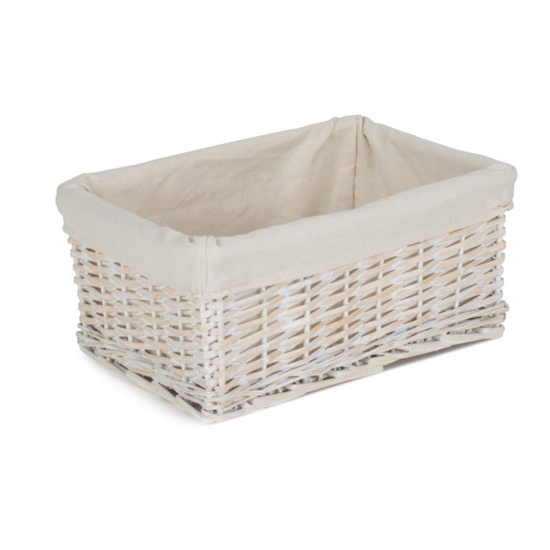 Shinde Wicker Lined Storage Basket, 16cm H x 43cm W x 32cm D, White Wash
