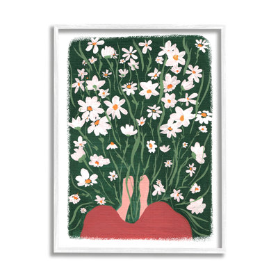 «Debout dans un pré de fleurs paisibles» par Birgit Maria Kiennast - Peinture sur bois encadrée