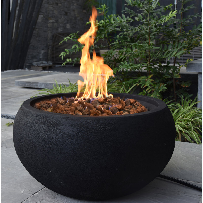 York 27" Diameter Concrete Fire Table 40,000 BTU - Includes Lava Rocks and PVC Cover, Natural gas, Black