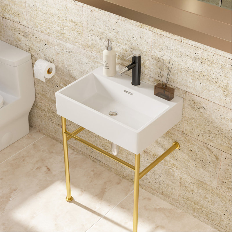 24" Bathroom Console Sink with Overflow,Ceramic Console Sink, Gold