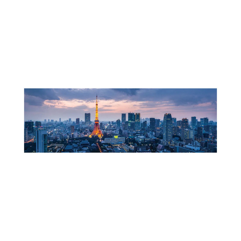 Tokyo Skyline Panorama At Night With Tokyo Tower by Jan Becke - Wrapped Canvas Panoramic Print
