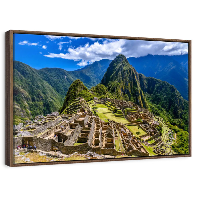 Restes du Machu Picchu, 37 po x 25 po, Cadre flottant en noyer