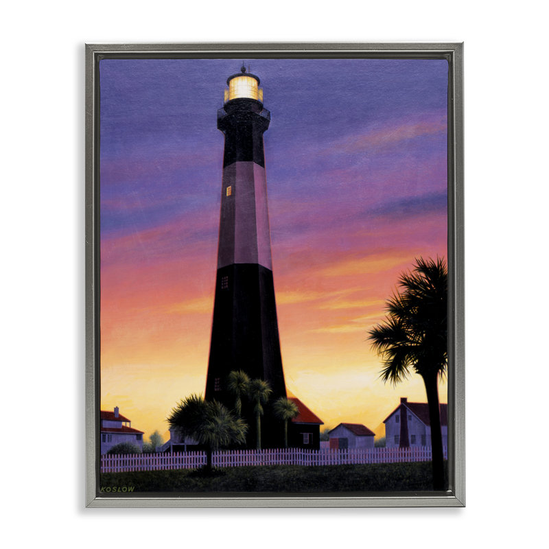 Cadre flottant avec phare Georgia Tybee Island, conception de Wind River Studios, Cadre flottant gris lustré, 21" H x 17" W