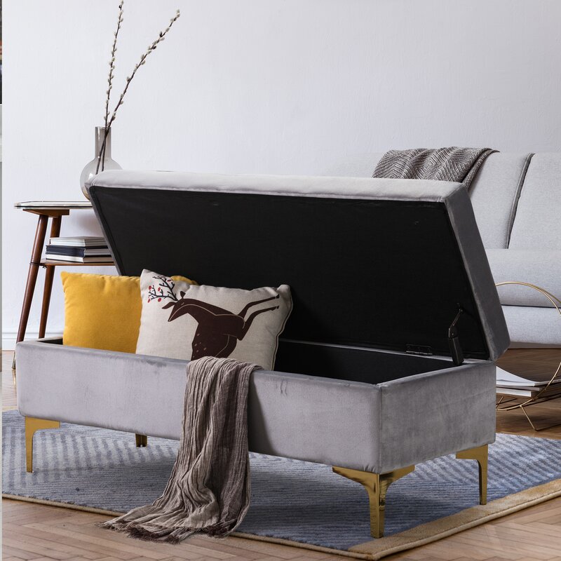 Everly Quinn Garraway Velvet Upholstered Storage Bench & Reviews | Wayfair