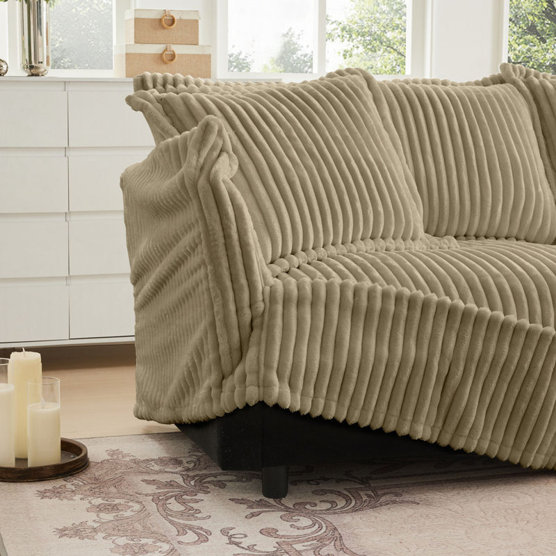 Fauteuil rembourré 49 po avec 2 coussins décoratifs 49 po, Velours côtelé chameau
