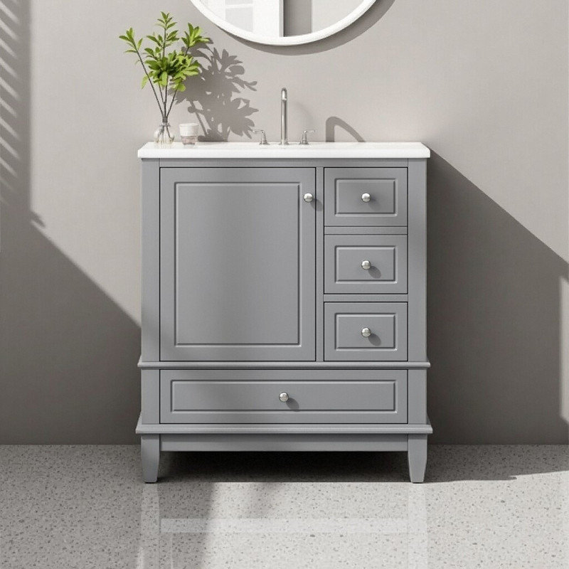 Meuble-lavabo autoportant 30 po avec lavabo en céramique, Gris