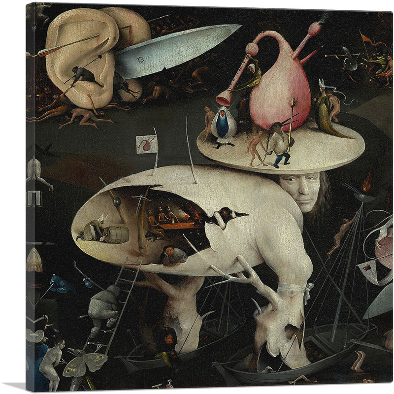 " The Garden Of Earthly Delights Detail Of Hell " by Hieronymus Bosch Painting Print, 26" H x 26" W x 1.5" D
