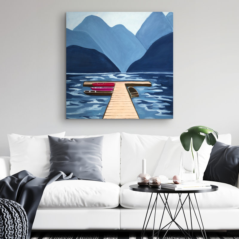Lake, quai & mountains - 32"x32" art on canvas