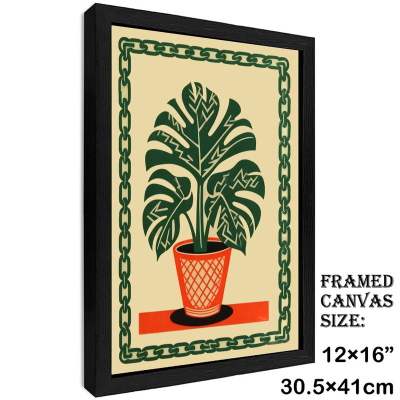Reproduction botanique rétro encadrée noire Mid-Century, H 17 po x l 13 po