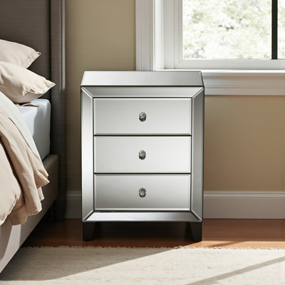 Violette Hollywood Regency Glamour Style Mirrored 3-Drawer End Table