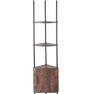 5 Tier Corner Shelf Tall Corner Stand with LED Light & Doors Narrow Rack