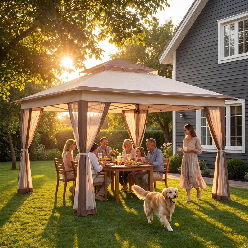 11 Ft. X 11 Ft. Pop Up Gazebo Canopy Tent with Mosquito Netting, One-Push Instant Setup, Height Adjustable Outdoor Canopy