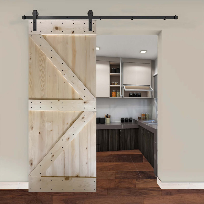 Ensemble de quincaillerie pour porte de grange simple en bois, Sans finition, 38 po x 84 po