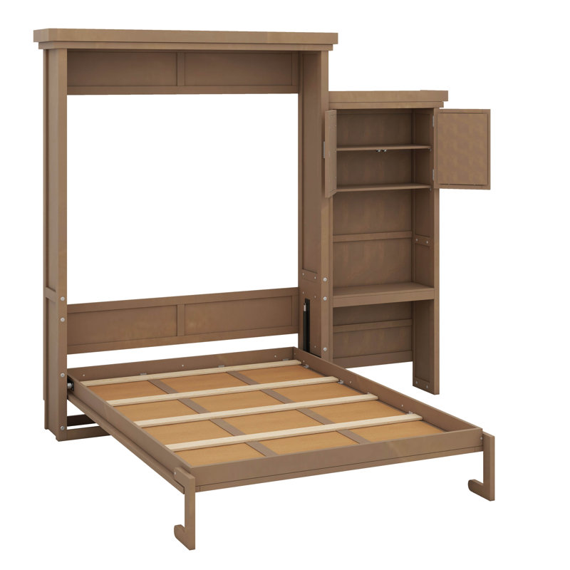 Grand lit escamotable avec persiennes et plusieurs tablettes de rangement, Bois