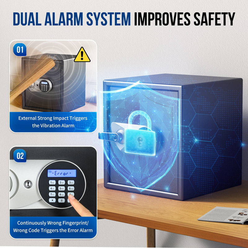 Fingerprint Recognition Safe, 0.8/1.2/1.8 Cub Safe Box, Safes for Home with Digital Keypad, Steel Inner Cabinet, Money Safe