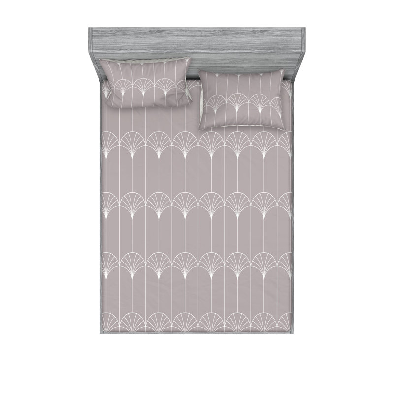 Microfiber Geometric Sheet Set, California King Sheet Set with 2 Pillowcases, Warm Taupe