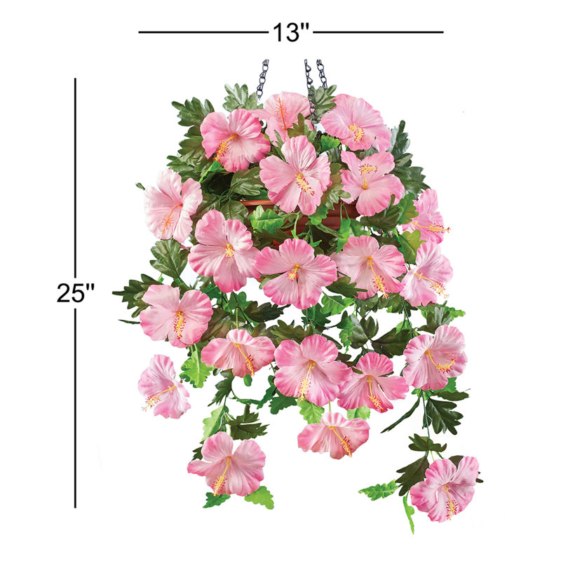Red Artificial Hibiscus Hanging Bush Set for Outdoor Summer Decor